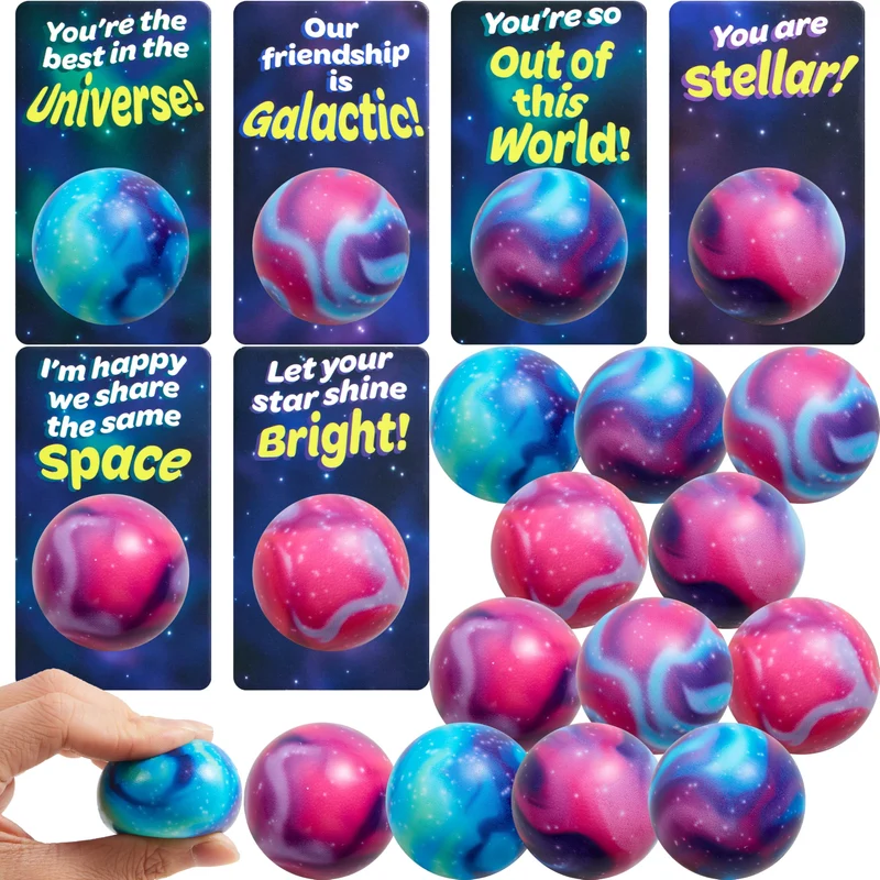 JOYIN 24 PCS Valentines Cards with Galaxy PU Stress Balls for Valentine Party Favor