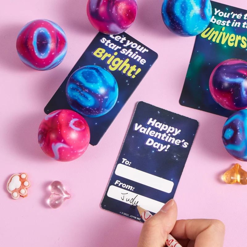 JOYIN 24 PCS Valentines Cards with Galaxy PU Stress Balls for Valentine Party Favor