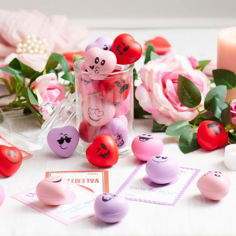 JOYIN 28 Pcs Valentine’s Day Heart Shape Stress Ball with Cards