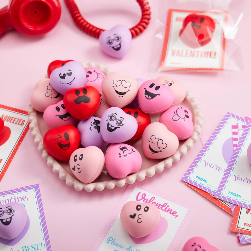 JOYIN 28 Pcs Valentine’s Day Heart Shape Stress Ball with Cards