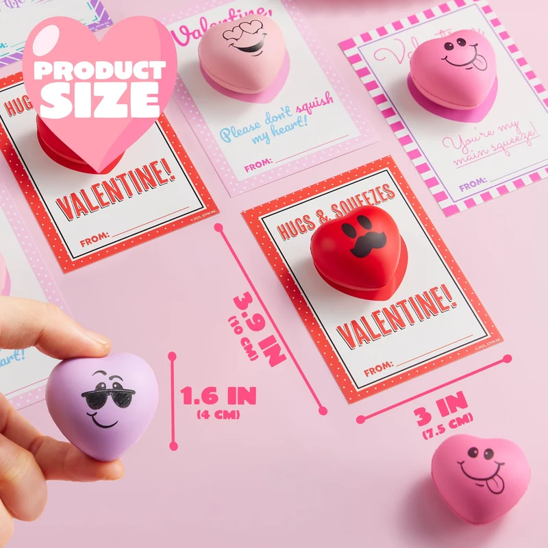 JOYIN 28 Pcs Valentine’s Day Heart Shape Stress Ball with Cards