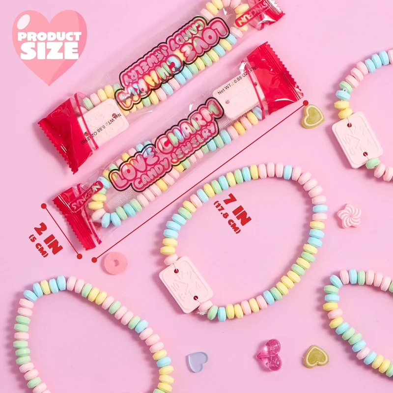 24PCS Valentine's Day Bracelet Candy, Individually Wrapped Color Snacks Tiny for Kids