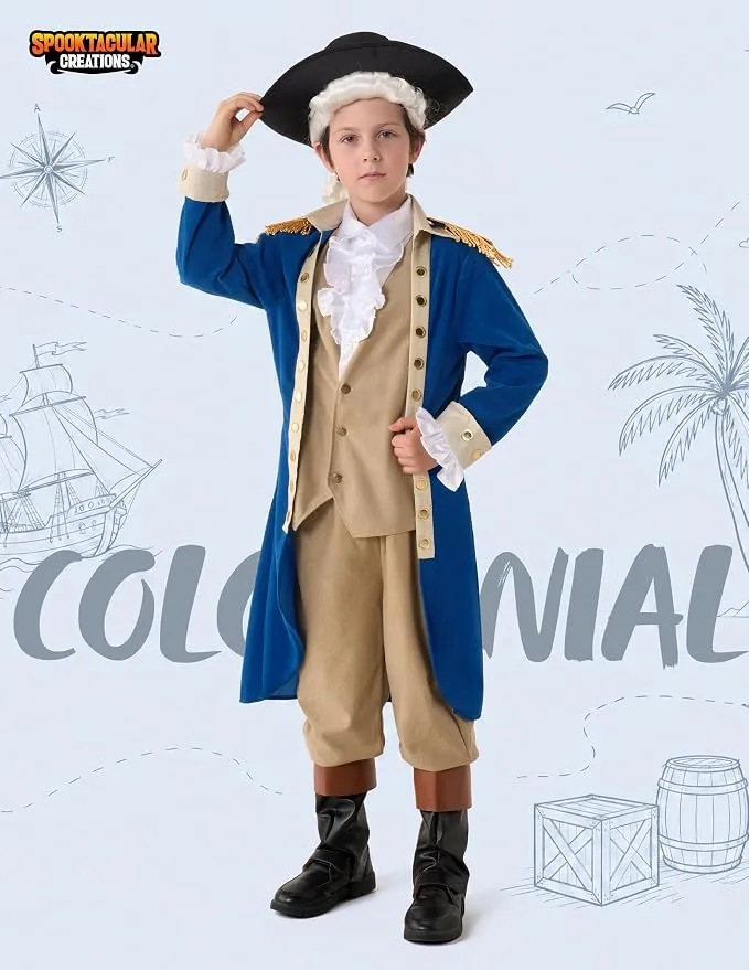 JOYIN Kids George Washington Costume - Colonial Halloween Outfit with Wig & Hat