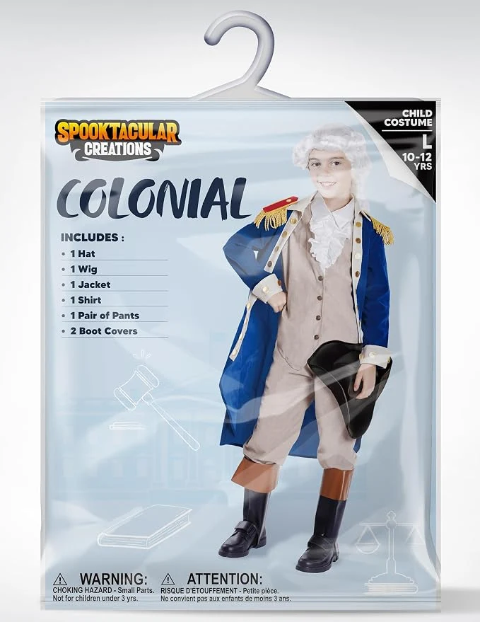 JOYIN Kids George Washington Costume - Colonial Halloween Outfit with Wig & Hat