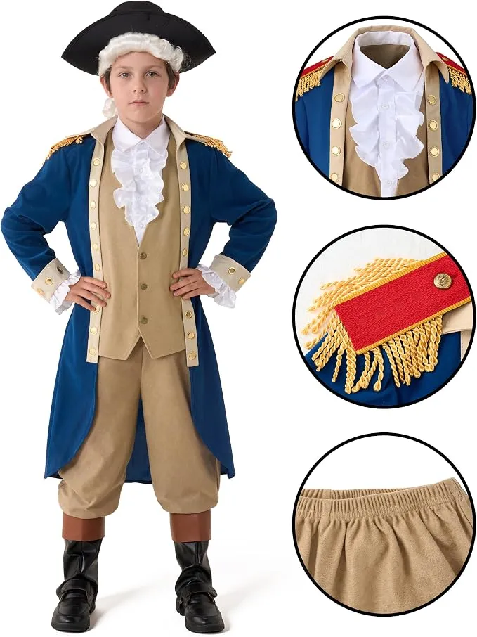 JOYIN Kids George Washington Costume - Colonial Halloween Outfit with Wig & Hat