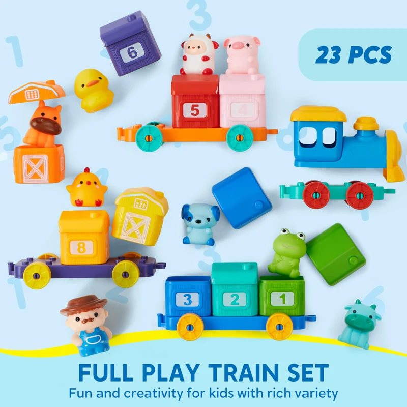 Play-Act Montessori Farm Number Train Toy - Counting Matching Sorting Learning Toy with 9 Farm Animals for Toddlers 1-3 Years Old