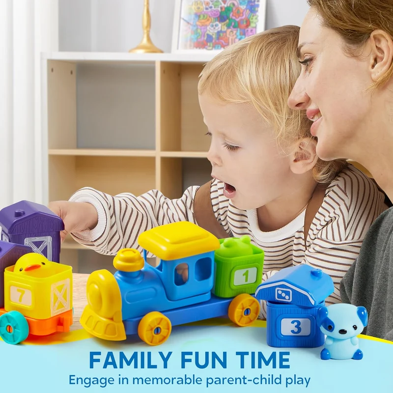 Play-Act Montessori Farm Number Train Toy - Counting Matching Sorting Learning Toy with 9 Farm Animals for Toddlers 1-3 Years Old