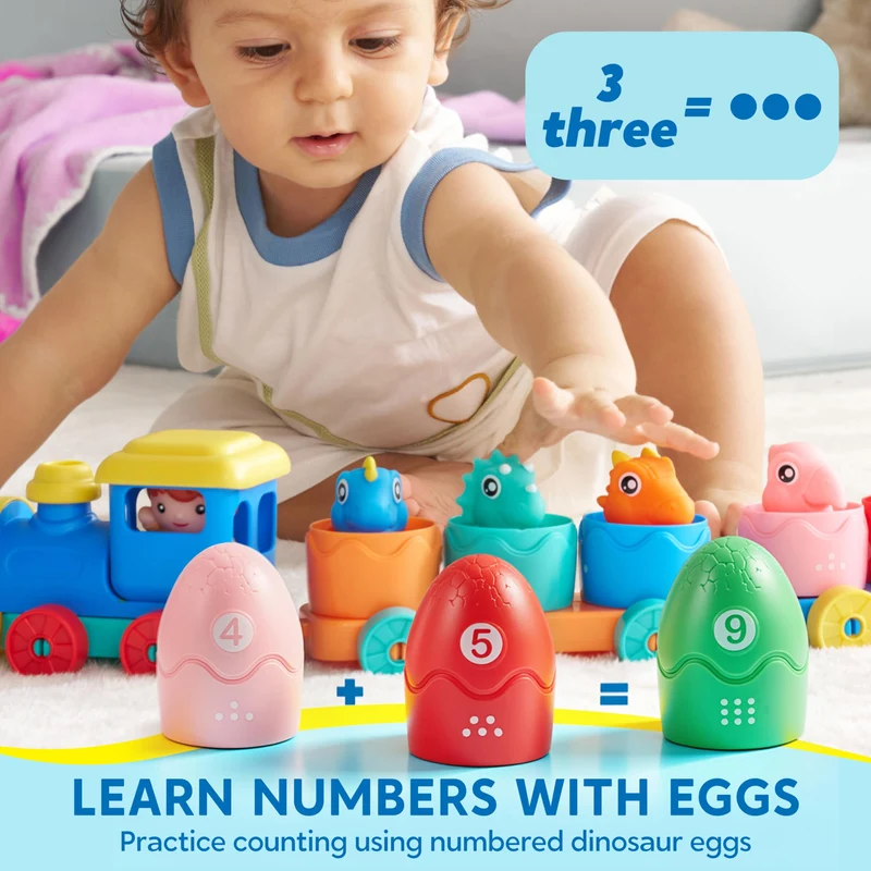 Play-Act Montessori Dinosaur Number Train Toy - Counting Matching Sorting Learning Toy with 9 Dinosaurs for Toddlers 1-3 Years Old