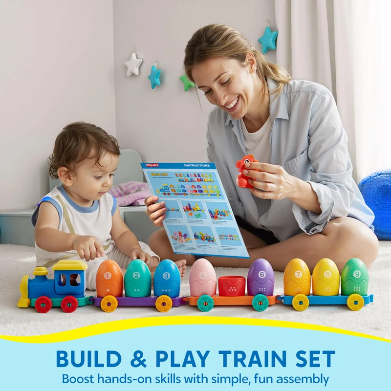 Play-Act Montessori Dinosaur Number Train Toy - Counting Matching Sorting Learning Toy with 9 Dinosaurs for Toddlers 1-3 Years Old