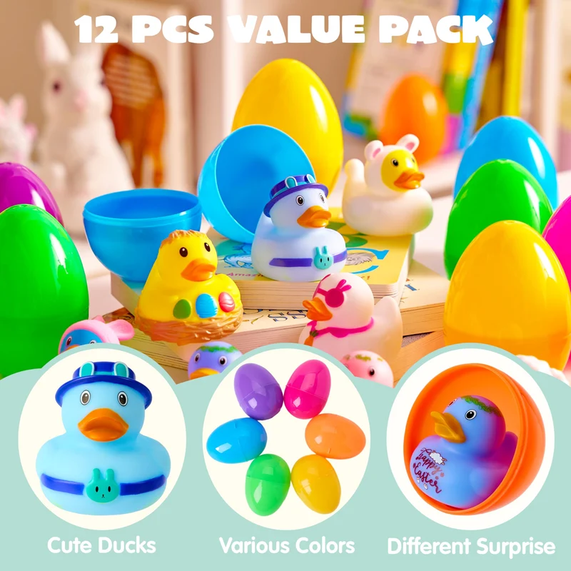 Joyin 12pcs Prefilled Easter Eggs with Rubber Ducks