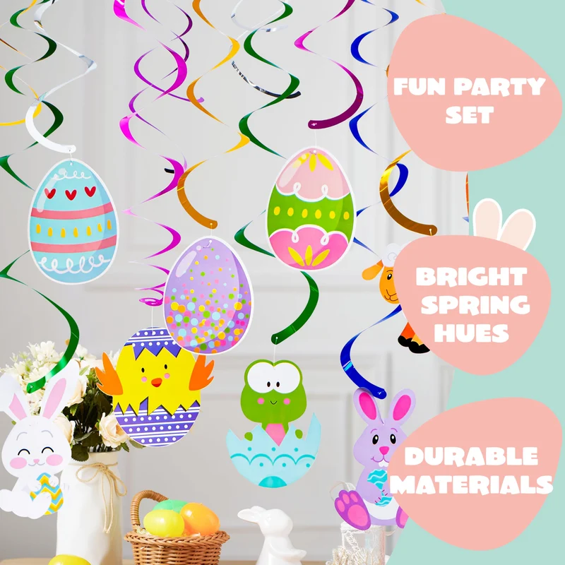 36 Pcs Easter Foil Swirl Hanging Decor for Party & Home