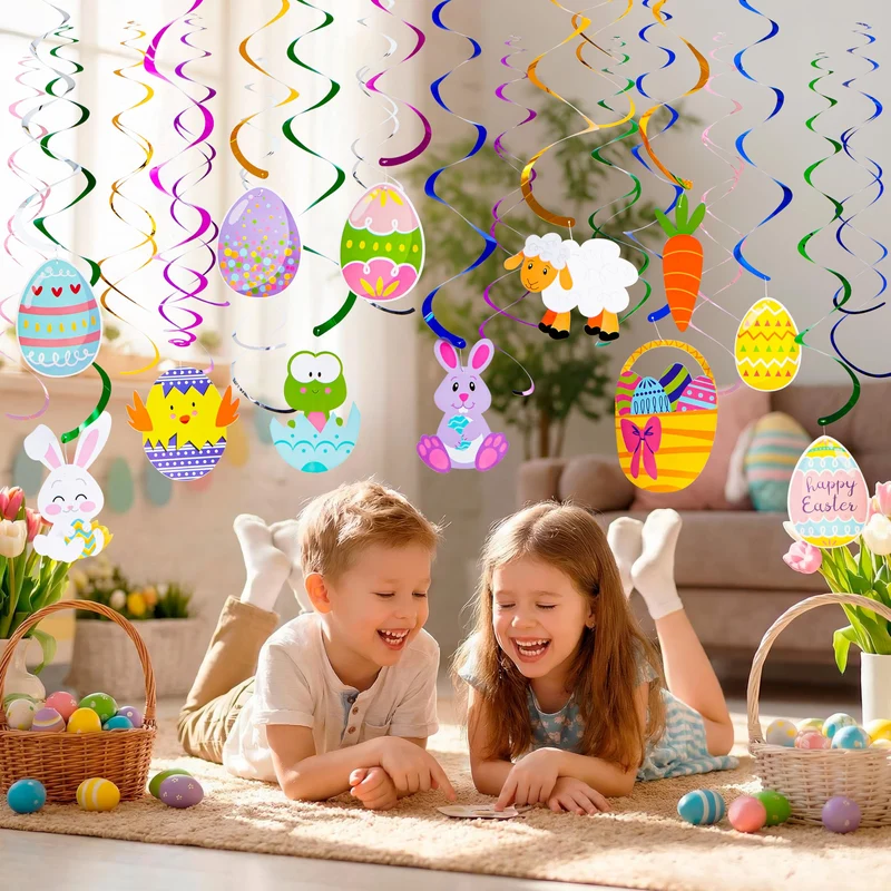 36 Pcs Easter Foil Swirl Hanging Decor for Party & Home