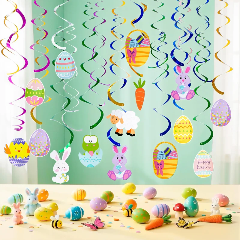 36 Pcs Easter Foil Swirl Hanging Decor for Party & Home