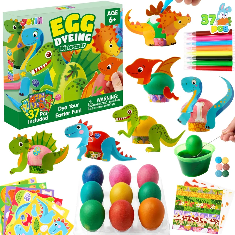 37 Pcs Dinosaur Easter Egg Dye Kit for Party & Egg Hunt