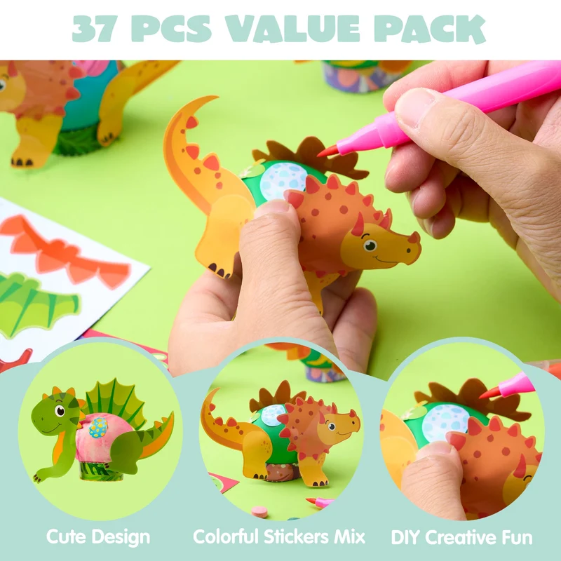 37 Pcs Dinosaur Easter Egg Dye Kit for Party & Egg Hunt