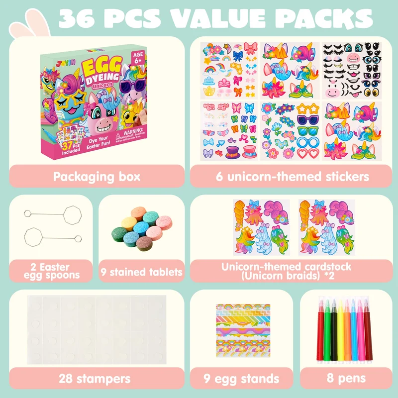 37 Pcs Unicorn Easter Egg Dye Kit for Kids Party & Activities