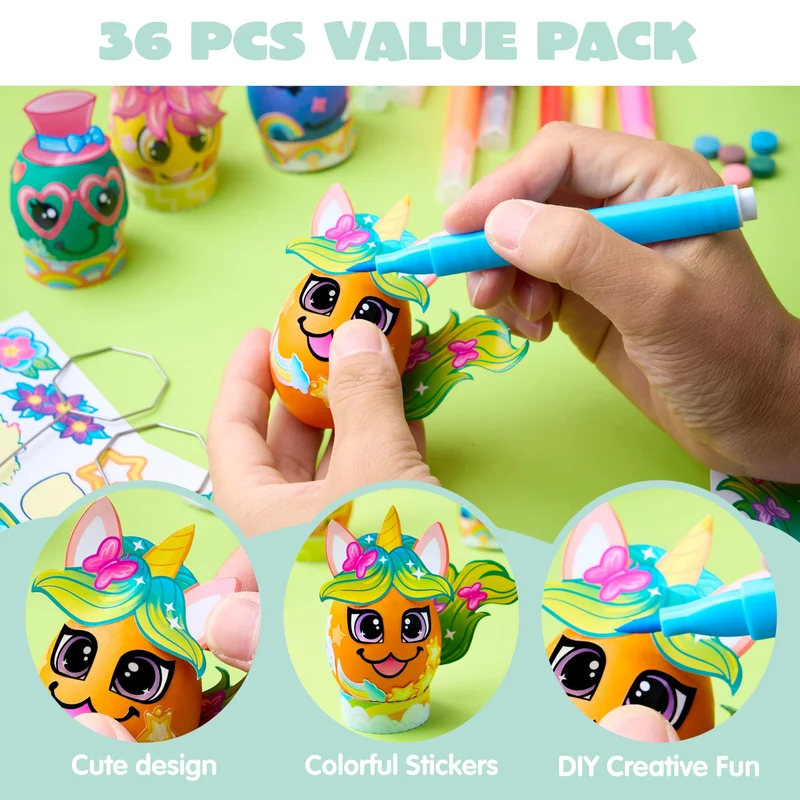 37 Pcs Unicorn Easter Egg Dye Kit for Kids Party & Activities