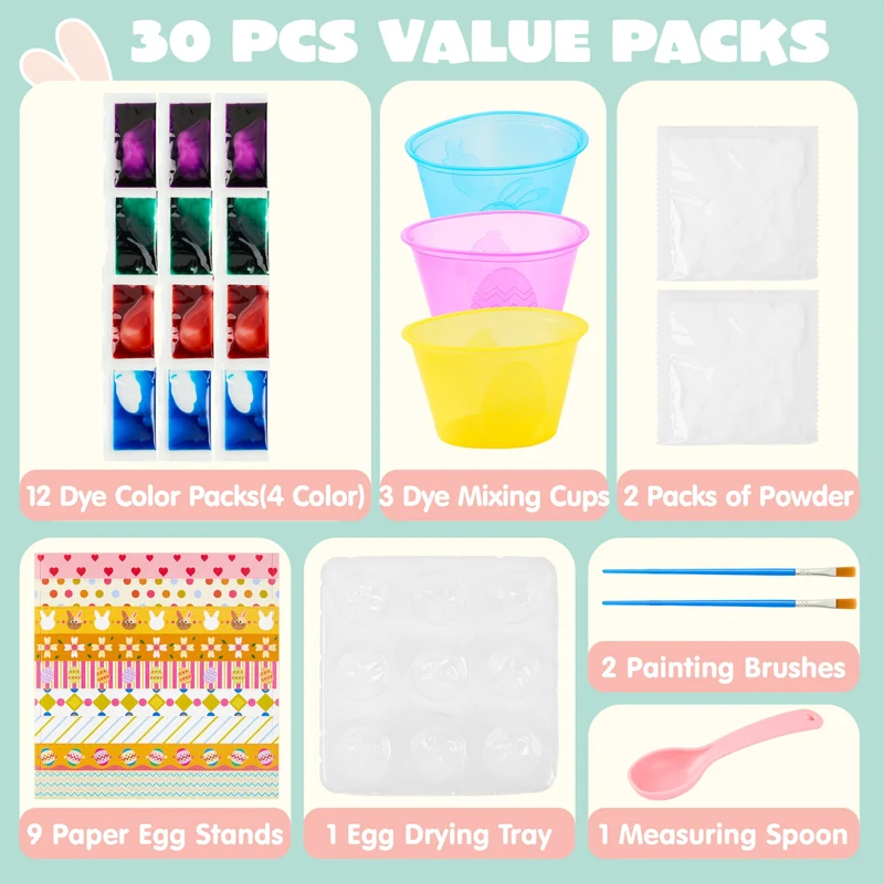 37 Pcs Wrap Art Easter Egg Dye Kit for Kids Activities & Party