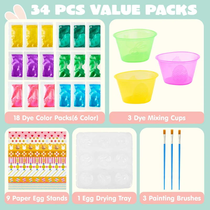 34 Pcs Easter Egg Dye DIY Kit for Kids Activities & Party