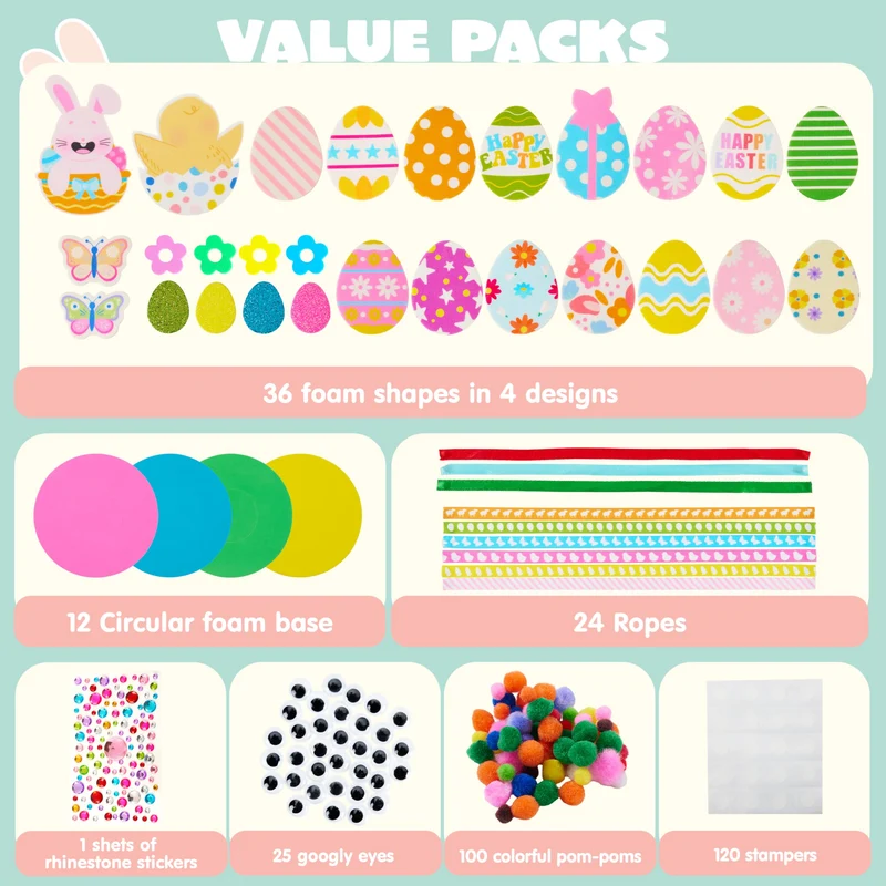 12 Sets Easter Wreath DIY Foam Craft Kit for Kids Party Activities