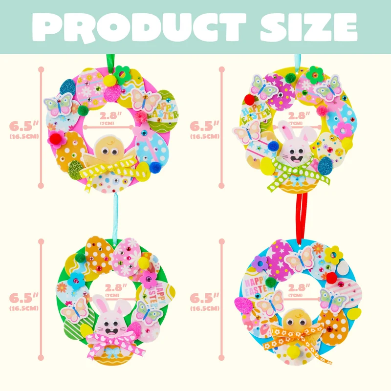 12 Sets Easter Wreath DIY Foam Craft Kit for Kids Party Activities