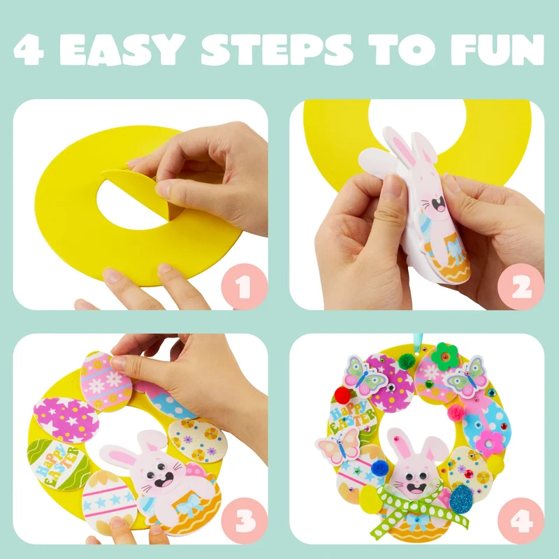 12 Sets Easter Wreath DIY Foam Craft Kit for Kids Party Activities