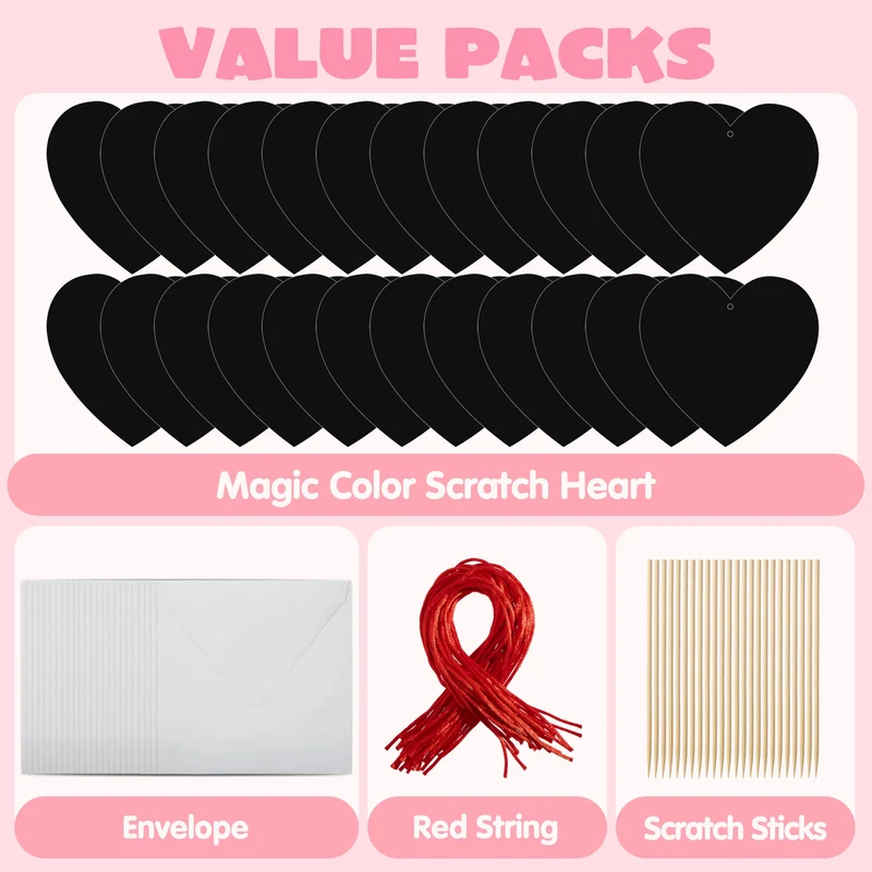 JOYIN 24 Packs Valentines Day Cards with Scratch Heart Paper