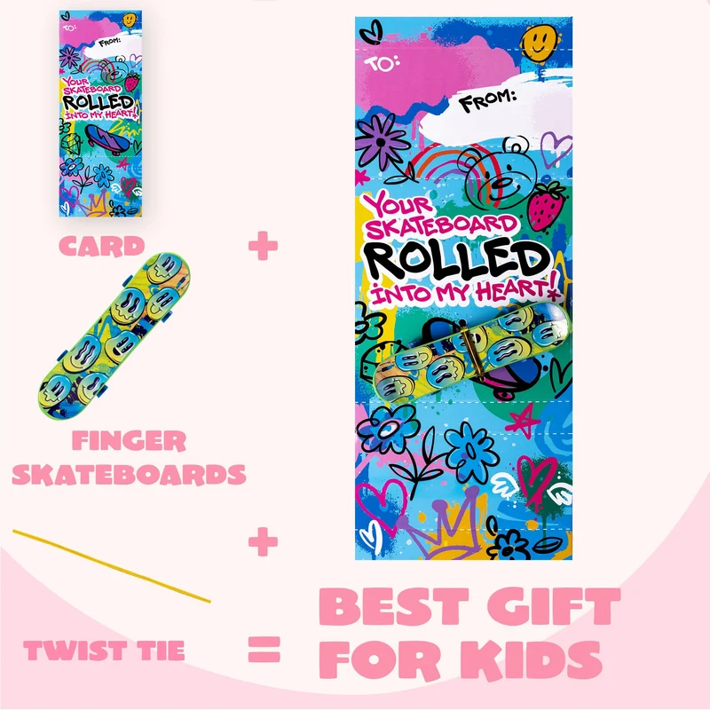 JOYIN 28 Pcs Valentines Day Finger Skateboards with Cards for Kids, Valentine Party Favor