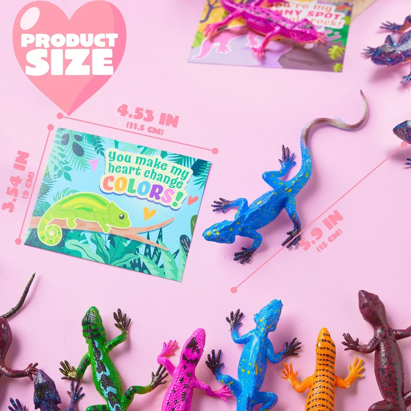 JOYIN 24 Pcs Valentine's Day Gift Cards with Color Changing Lizard Toys