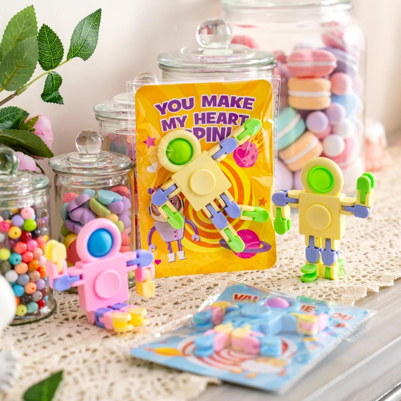 JOYIN 30 Packs Valentine's Day Pastel Robot Fidget Spinners with Cards