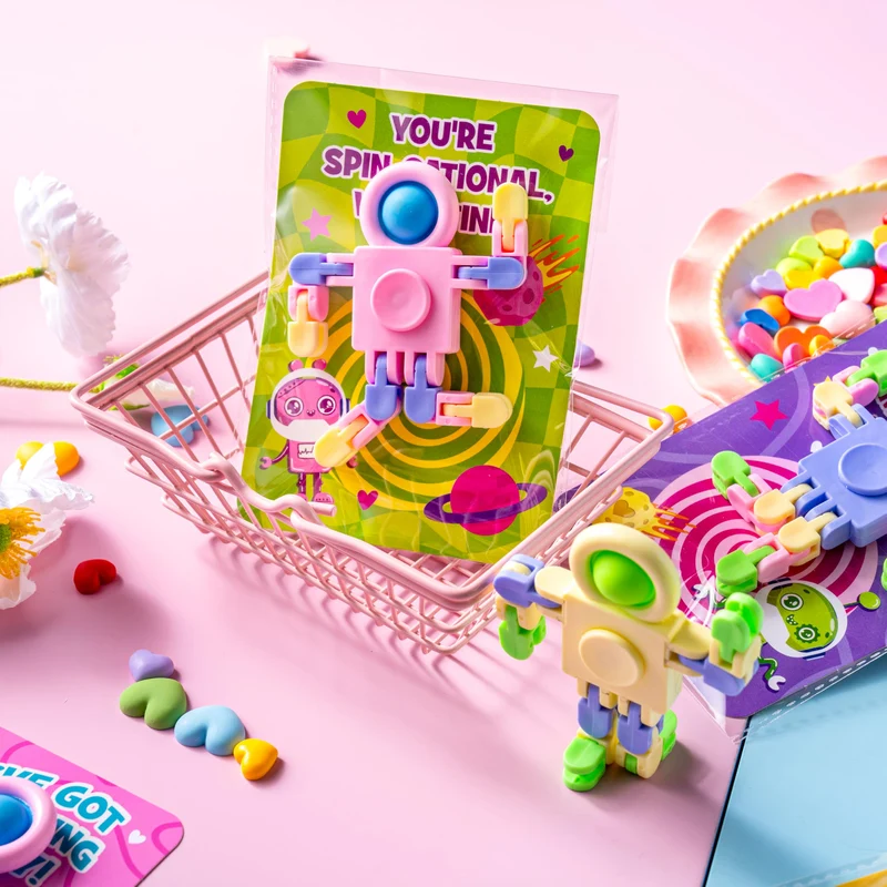 JOYIN 30 Packs Valentine's Day Pastel Robot Fidget Spinners with Cards
