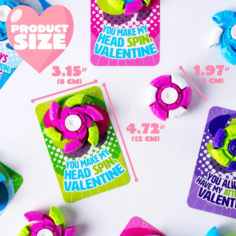 24 Packs Valentine's Day Plastic Fidget Spinners with 6-Design Gift Cards