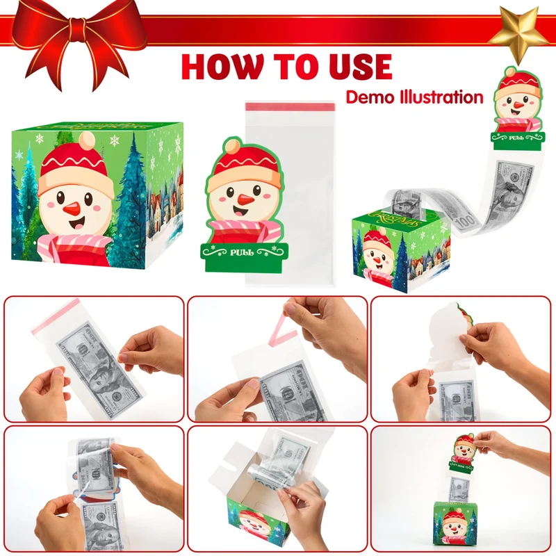 4PCS Christmas Money Box for Cash Gift Pull