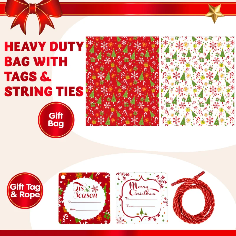 2 PCS Large Red & White Christmas Holiday Plastic Gift Bags