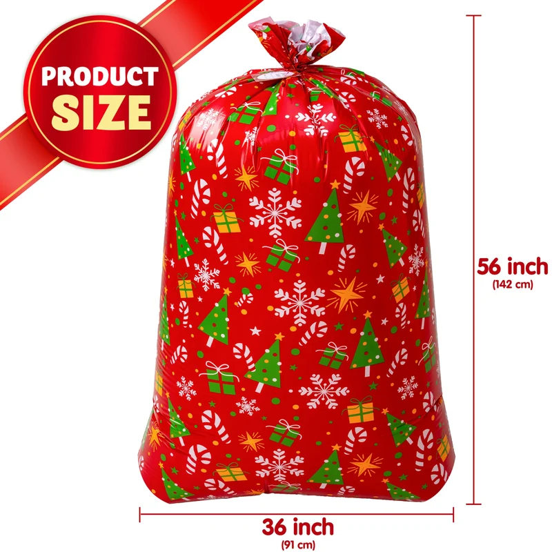 2 PCS Large Red & White Christmas Holiday Plastic Gift Bags
