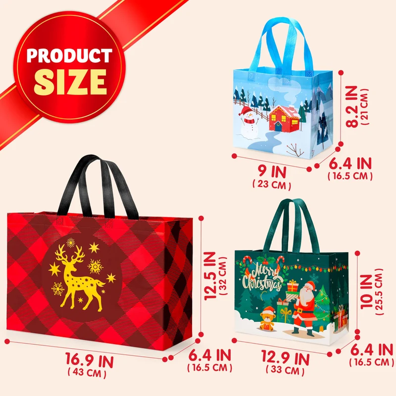 20 PCS Christmas Reusable Gift Bags Assorted Sizes with Handle
