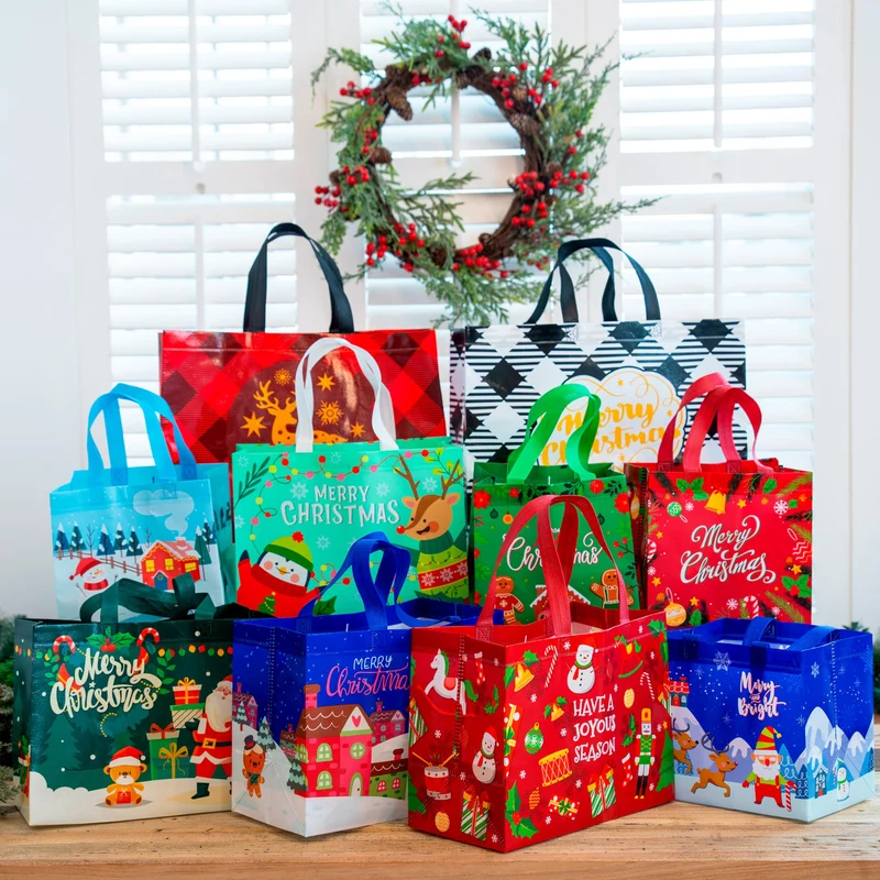20 PCS Christmas Reusable Gift Bags Assorted Sizes with Handle