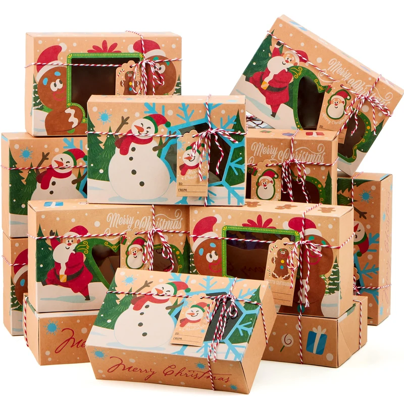 24 PCS Christmas Cookie Gift Baking Box with Window Auto-Popup