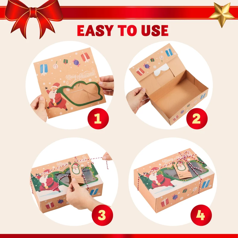 24 PCS Christmas Cookie Gift Baking Box with Window Auto-Popup