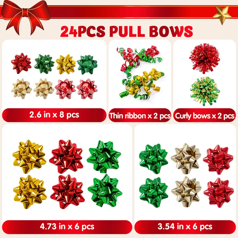 24 PCS Christmas Wrap Gift Bows
