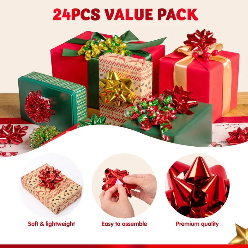 24 PCS Christmas Wrap Gift Bows