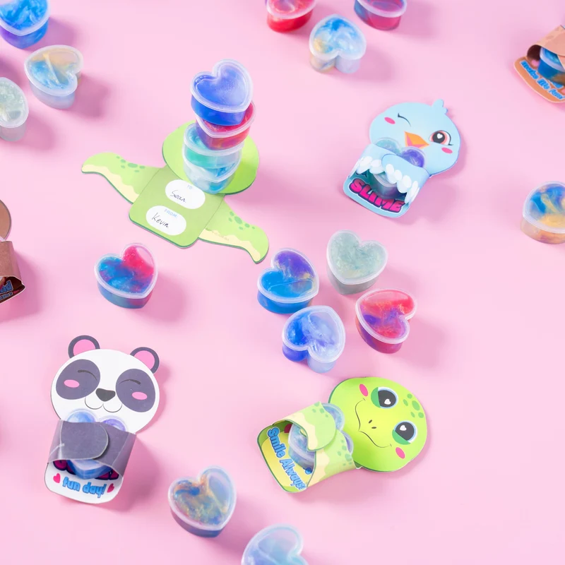 30 Pcs Valentines Day Galaxy Slime Toys with Cute Themed Cards