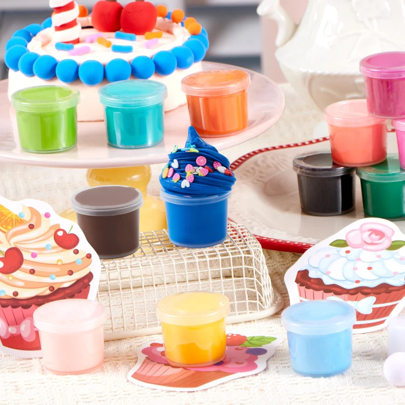 30 Pcs Valentines Day Multi Colored Butter Slime Set with Rubber Slices & Dessert Cards