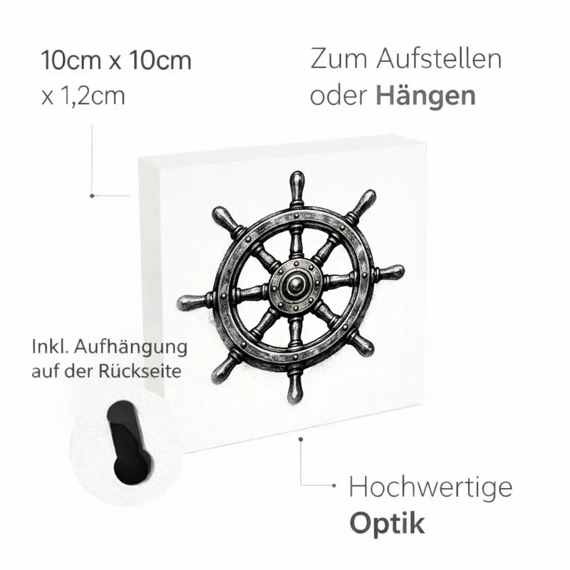 See Geflüster Schiffssteuerrad Holzbild in 10x10 cm zum Stellen oder Aufhängen