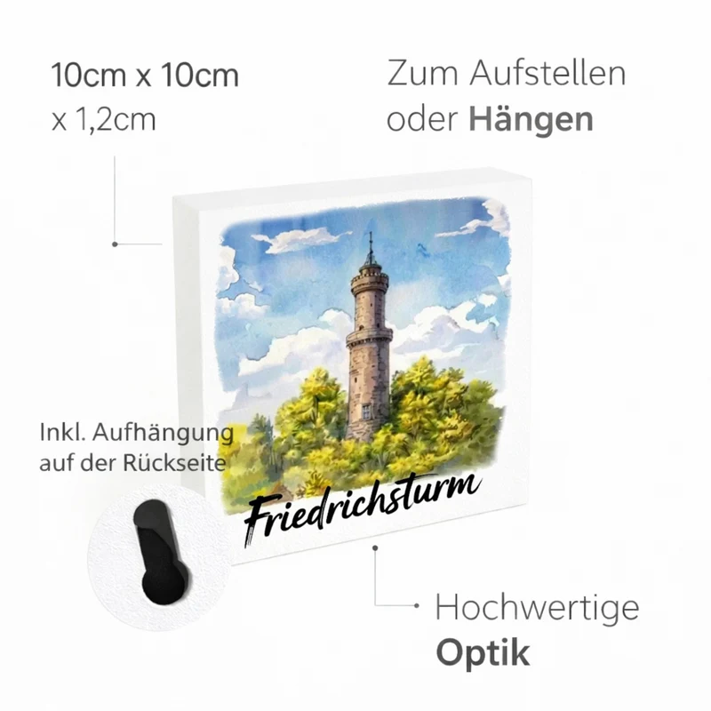 Friedrichsturm Freudenstadt Aquarell Holzbild in 10x10 cm zum Stellen oder Aufhängen