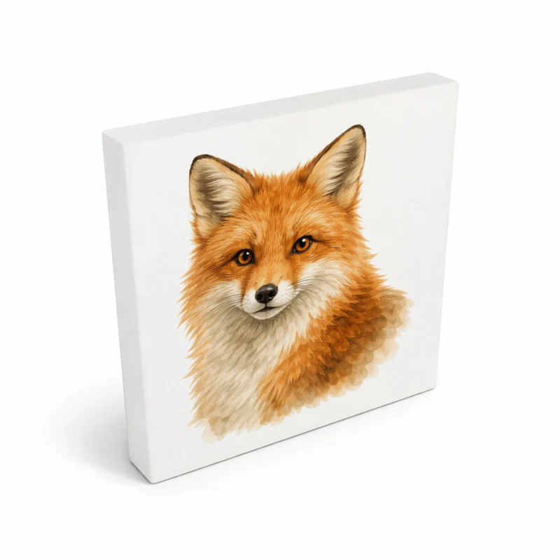 Wild Eyes Fuchs Porträt Holzbild in 10x10 cm zum Stellen oder Aufhängen