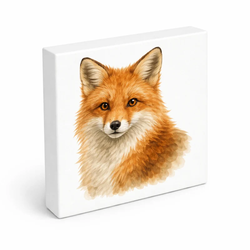 Wild Eyes Fuchs Porträt Holzbild in 10x10 cm zum Stellen oder Aufhängen