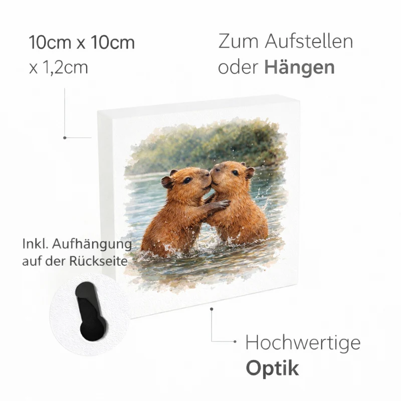 Capy Moments Capybara-Jungtiere Holzbild in 10x10 cm zum Stellen oder Aufhängen