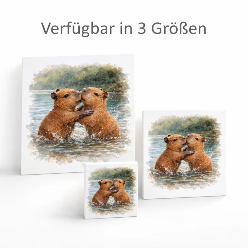 Capy Moments Capybara-Jungtiere Holzbild in 10x10 cm zum Stellen oder Aufhängen