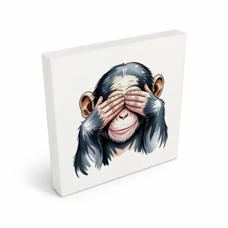 Die drei Affen nichts sehen Holzbild in 10x10 cm zum Stellen oder Aufhängen